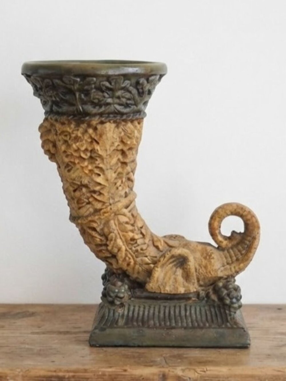 Vintage Cornucopia Elephant Planter Decorative Tabletop Horn of Plenty Vase 11"